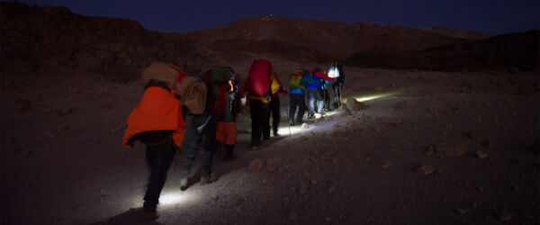 Nature Discovery climbers heading to the summit by moonlight